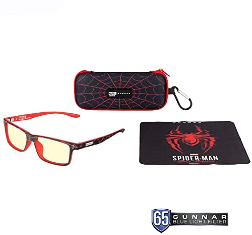 Gunnar Gaming- & Computerbrille | Model: Cruz Kids Large (age 8-12), Rahmenfarbe: Spider-Man Miles Morales, Linsenfarbe: Amber (Blockiert 65% Blaulicht & 100% UV-Licht) | Anti-Blaulicht-Brille