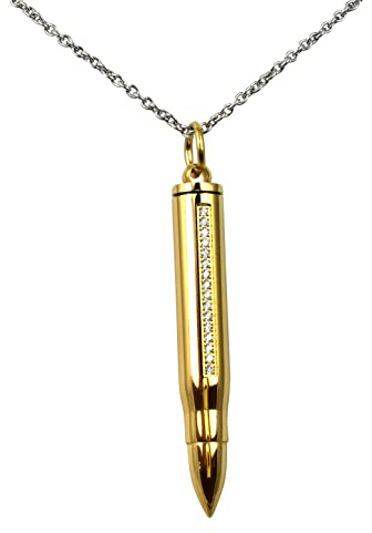 Hanessa Personalisierte Kette mit Gravur Edelstahl 45-60 cm Pistolen Kugel Patrone zum Aufschrauben in gold - Halskette für Männer und Frauen - Personalisierter Schmuck Damen Herren