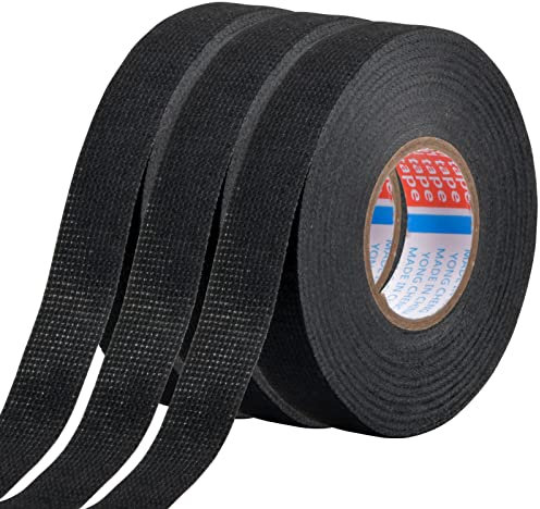 3 Rollen 19mm x 15m Isolierband Schwarz, Hitzebeständige Isolierung Kabelbäume Gewebeband Automotive Kabelbaum Klebeband Elektrisches Klebeband Hitzebeständige, Panzerklebeband für Car Motorrad