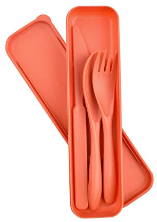 Cuayaes Camping Besteckset 1 Person, Reisebesteck mit Etui, Mehrweg Plastikbesteck Löffel Messer und Gabel Set, Tragbares Camping Besteck für Unterwegs, Schule, Picknick, Täglichen Gebrauch (Orange)