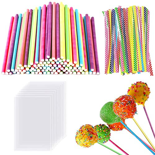Cake Pop Stiele Cakepopstiel Kuchen Am Stiel Wiederverwendbar 300 Stück Cakepops Cake Pop Set 100 Stücke Cakepop Stiel mit 100 Stücke Cake Pop Tüten 100 Twist Ties Lollistiele für Cake Pops Sticks