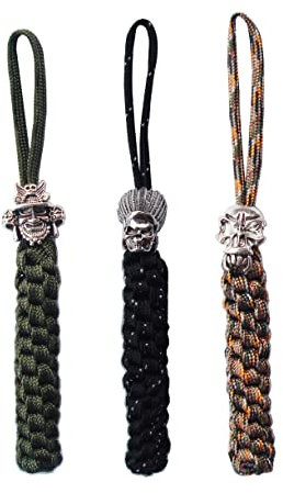 3 pieces Knife Paracord Lanyard Ropes with Alloy Skull Pendant,EDC Multifunctional Tool Outdoor Camping Folding Knives Gadget Ornaments