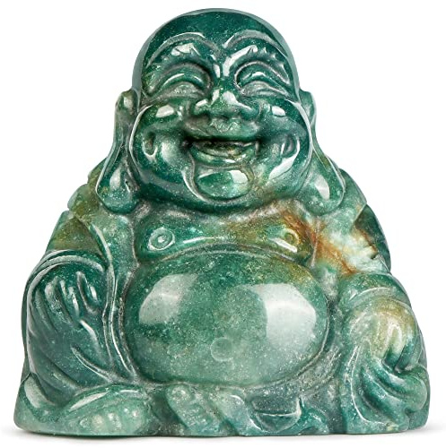 SM SMQARTCRYSTAL 2 Ocean Jasper Crystal Laughing Happy Buddha Statue Buddha Ornaments Sitting Sculpture Decor Zen Yoga Figurine Feng Shui Good Luck Indoor Home