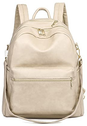 NICOLE & DORIS Mode Damen Rucksack wasserdichte Damenrucksäcke PU Leder Daypack Frauen Reiserucksack Multifunktion Schultertasche Schulrucksack Tagesrucksack Weißgrau