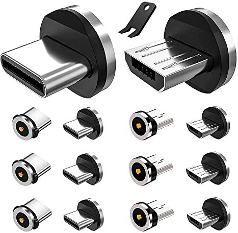 Boffdock Lot de 7 embouts magnétiques de type C et 7 têtes micro magnétiques pour appareils Android USB avec 1 point de contact sans cordon USB et sans données