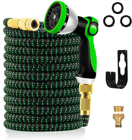Yofidra Flexibler Gartenschlauch 45,5m, Strapazierfähiger 3 lagiger Latex Wasserschlauch 3/4 Zoll und 1/2 Zoll Metallanschlüsse, 3450D-Gewebe, knickfrei, Garden Hose Schlauch mit 10-Funktions-Spray