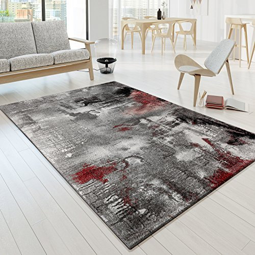 TT Home Wohnzimmer Teppich Kurzflor Soft Modern Abstrakte Designs, Farbe: grau-rot, Größe:200x290 cm
