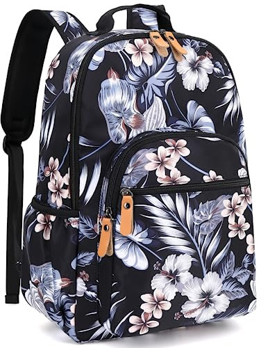 Leaper Water-resistant FloralSchool Backpack Travel Bag Satchel (Leaves-Black)