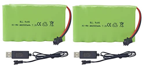 2PCS 7.2V 2800mAh AA Batterie Rechargeable avec fiche SM - 2P et câble de Charge USB 2PCS pour Huina 1550 550 RC Excavatrice Voiture Camion d'ingénierie TR - 211 RC Toy Battery