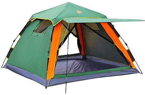 3-4 Personen Familien-Gruppenzelt mit Sonnendach, 145 cm Spitzenhöhe, Camping, Festival, wasserdichtes Automatikzelt, 5000 mm Wassersäule, Grün