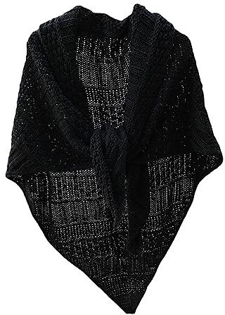 Rubruan Damen Dreieckschal Schultertuch Umhang – Frühling Herbst Winter Gestrickt Warm Dekorativ Umschlagtuch Schal Halstuch Kopftuch Dreieckstuch für Frauen Mädchen - Strickwolle (Schwarz)