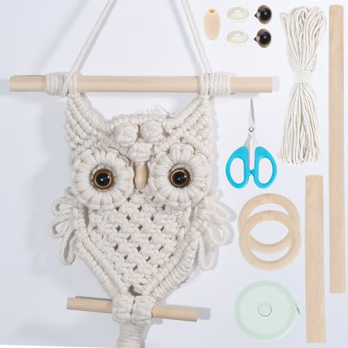 ORIGACH Kit de décoration murale en macramé - Motif chouette - Fait à la main - Style bohème - Décoration murale tissée - Cadeau pour chambre à coucher, salon