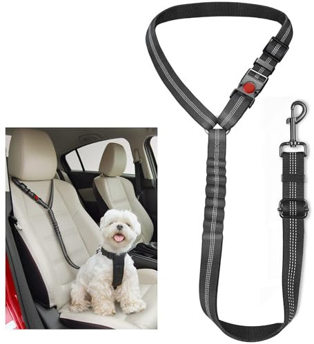 Dog Seat Belts For Cars, Uk Headrest Pet Car Seat Belt Adjustable, Dog Car Harness Dogs Safety Seatbelt, Anti Shock Elastic Pet Restraint Strong Leads Harness For Dogs Pets Safety (Black)