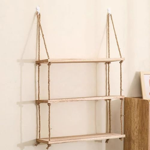 Waigg Kii Dekorative Hängeregale aus Holz, schwebende Regale, Seilregal, Wandmontage, Seilregal, Heimaufbewahrung, Organizer, Wanddekoration (30 x 15 x 1,6 cm, 3 Ebenen-A)