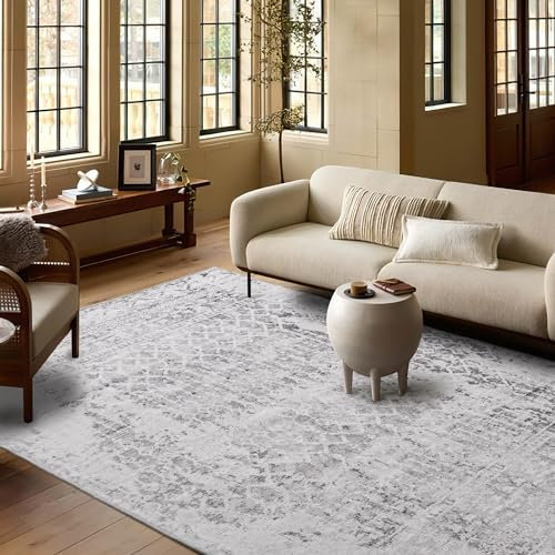 PONY DANCE Waschbarer Teppich Wohnzimmer 200x300 cm Dünne und Flauschige Kurzflor Teppiche Boho für Schlafzimmer/Esszimmer/Büro, Silbergrau