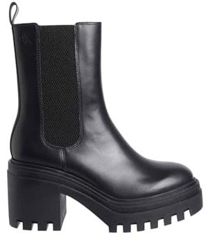 Calvin Klein Donna Stivaletti Chelsea Chunky Heeled in Pelle, Nero (Triple Black), 39