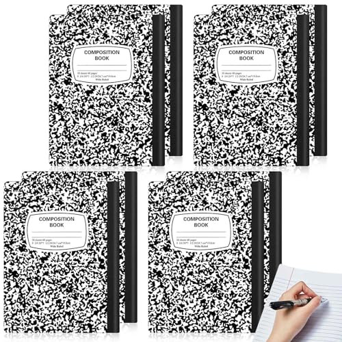 Lewtemi Kompositions-Notizbücher für Linkshänder, für Linkshänder, breit, liniert, 24,6 x 19,1 cm, für Linkshänder, Geschenke für Linkshänder, Schriftsteller, Studenten, schwarzer und weißer