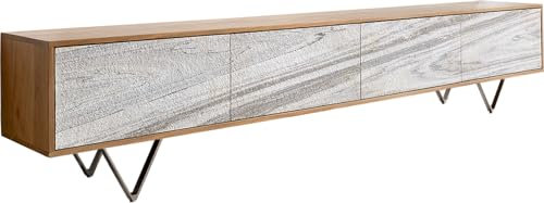 DELIFE TV-Board Kleo Akazie Natur 220 cm 4 Türen V-Fuß Edelstahl Lowboard