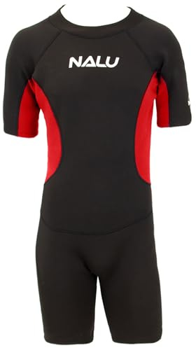 QuickDraw Adults Shortie Wetsuit NALU 3mm Neoprene Stretchy Swimming Surfing Diving Skin Shorty Wet Suit for Men & Women (Red, 42 Chest)
