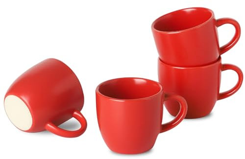 Hasense Ceramic 3 OZ Espresso Cups, Porcelain Espresso Demitasse Cups Set of 4 for Double shot, Lungo and Ristretto, Tiny Italian Expresso Shot Coffee Mugs for Home and Office, Red