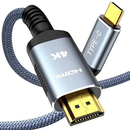SNOWKIDS USB C auf HDMI Kabel 4K@60Hz[Thunderbolt 3/4 kompatibel] USB Typ C zu HDMI 4K UHD Kabel[Aluminium&Nylon] für iPhone 15 Pro Max Sam-sung S23 MacBook iPad Pro/Air, iMac 1m