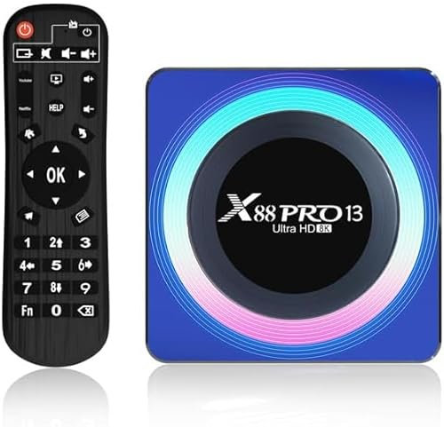 X88 PRO 13 Smart TV Box, Lecteur Multimédia de Diffusion en continu, Android 13.0, boitier IPTV, RK3528 Quad-Core, 4Go RAM 32Go ROM, 8K 3D 2.4/5.0GHz WiFi 6, Ethernet, Bluetooth 5.0 HDMI 2.0 H.265