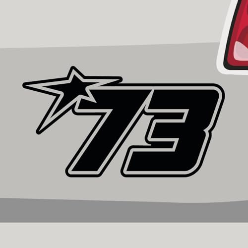 Stickerfreaks Startnummer 73 Aufkleber Race Sticker Stern Star Number Auto Bike Decal Aufkleber Größe: 10x5,5cm (S) | Farbe: 70-schwarz | Race Sticker Kleber Deko Tuning Startnummer