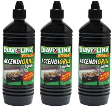 DIAVOLINA Accendigrill Liquido Multipack 3 Confezioni | Accensione Rapida BBQ Camino Senza Odori con Tappo Sicurezza