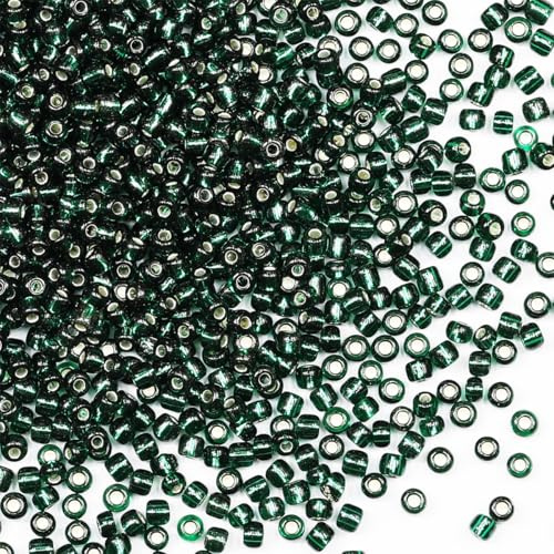Bulk Seed Beads 110 grams about 3500pcs, 3mm 8/0 Dark Green Glass Craft Beads for Making Earrings, Bracelets, Pendants, Waist Jewelry,DIY Handmade Seed Beads(Dark Green Silver Core)