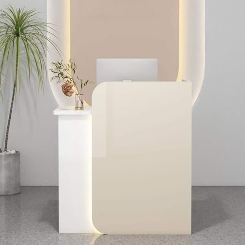Bürotheke Rezeption Tisch,Messetheke Stehpult,Laden-Theke Verkaufstheke,Empfangstheke mit Schubladen,Zeitgenössischer Empfangsschreibtisch,for Corporate Halls Hotel Receptions.(Color:Milky white,Size:
