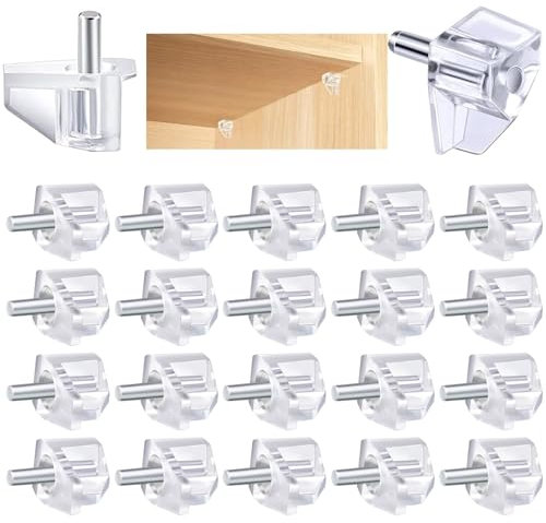 20 Transparent Shelf Support Pegs - 3mm Support Cabinet Shelf Pins for Kitchen Cupboards and Glass Shelves Replacement Peg Shelf Supports Pins Shelf Holder Locking Pins