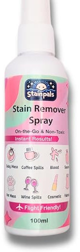 Stainpals Non-Toxic Stain Remover, Dry Cleaning Spray for Clothes, Bedding, Fabric, Carpet and Upholstery - Vanish Red Wine, Baby, Ink, Kids Clothes Stain Removal | Travel | 1x100ml