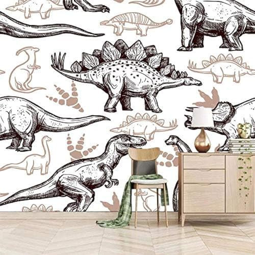 XLMING Mur De Dinosaures Noir Et Blanc Papier Peint 3D Intissé Salon Canapé Chambre À Coucher Salle Manger Intérieure Murale-200cm×140cm