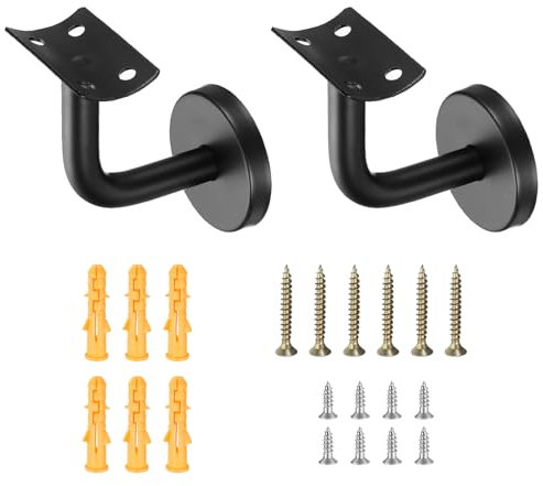 sourcing map 2Pcs Stainless Steel Hand Rail Brackets, 2.4 Curved Handrail Holder Hand Stairway Rail Bracket for Round Rail with Mounting Screw for Guardrail Staircase Banister, Black