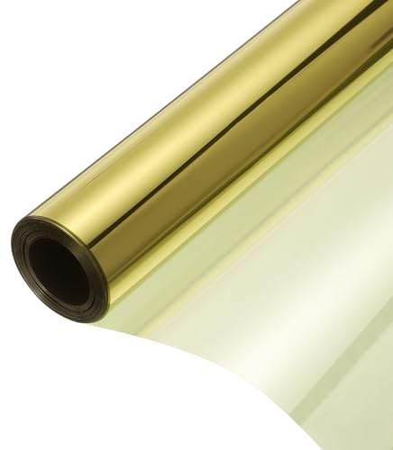 sourcing map Reflective Window Film One Way Daytime Mirror Privacy Film Sun Block Explosion-Proof PET Material Glass Paper Door Covering Stickers, Gold Silver 23.6x32.8'