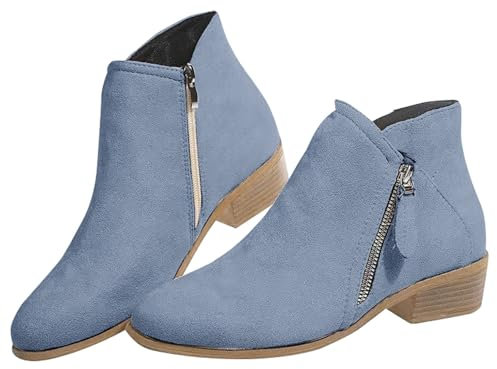 Stivaletti da donna con tacco basso, stivaletti da donna, stivaletti Chelsea in pelle scamosciata, stivaletti da donna con cerniera laterale, stivaletti alla caviglia, stivali tinta unita, tacco alto