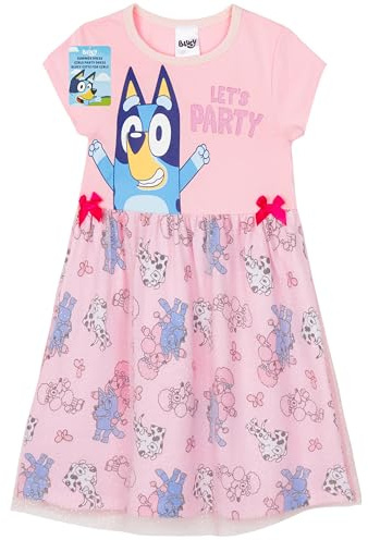Bluey Dress for Girls and Toddlers Summer Dress Cute Short Sleeve with Tulle Mesh Skirt for Party Casual Holiday Summer Gifts for Girls