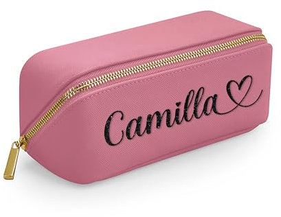 Caribu design Trousse Beauty Case Personalizzato con Nome Iniziali Testo - Borsa Trucchi per Viaggio Casa Pochette Cosmetica in Ecopelle per Lei Organizer Makeup Accessori (Rosa)