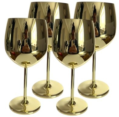 Laurie's Pub and Bar Accessories Weingläser aus Edelstahl, 500 ml, unzerbrechlich, goldfarben, 4 Stück