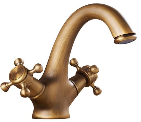 EGTink Grifo de Baño de Dos Manijas, Mezclador de Lavabo Retro, Bronce Vintage, Cromo
