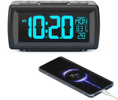 OWYELO Sveglia da Comodino, Radiosveglia con Doppio Allarme e Snooze, Display LED con 7 Luci Notturne Colorte, Orologio Digitale con Radio FM e Timer Riposo