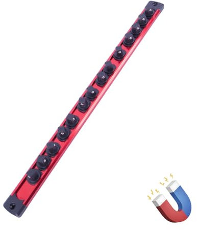 CXPRO Magnetic Socket Holder Organizer Set:3/8-Inch Drive Socket Trays Socket, 360° Swivel 14 Clips Socket Holder Kit, For Automotive Mechanic Garage (Red)