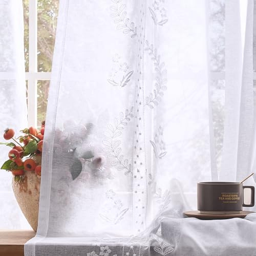 TOPICK Gardinenschals mit Ösen Vorhänge modern H245xB140 2er Set Weiß | Gardine Wohnzimmer Stores Gardinen Schlafzimmer Ösenschal Voile Gardinen lichtdurchlässig Vorhang Curtains Living Room