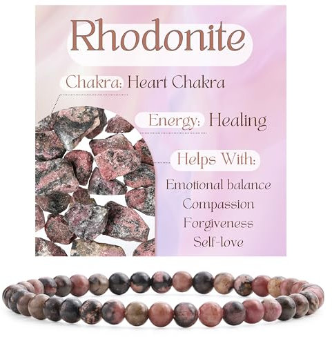 Bivei Rhodonit - Heilung Kristall Armband für Frauen 4mm Perlen Halbedelstein Natürlicher Stein Dehnbarer Elastischer Schmuck Yoga Geschenke