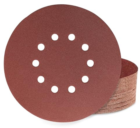 Huopueit 40 Stück Schleifpapier 225mm Klett, 10 Loch 225mm Schleifscheiben Körnung 100 für Langhalsschleifer Trockenbauschleifer Deckenschleifer und Schleifgiraffe