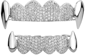 hixswnu Eced Out Vampire Grillz Set - Hip -Hop -Zähne Grill für Männer und Frauen, obere und untere Grillz für Rapper -Kostüme, Cosplay -Schmuck und Accessoires