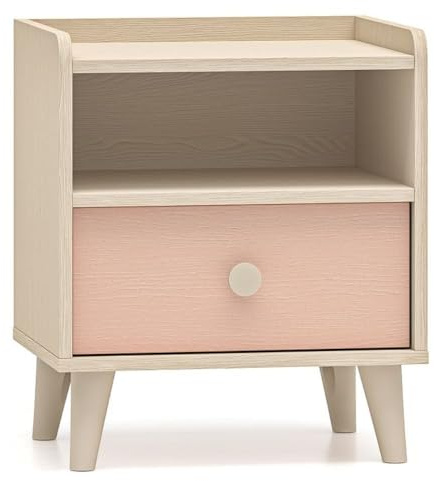 Lomadox Jugendzimmer Nachtschrank in Sandbeige mit rosa, mit Softclose Schublade Nachtkommode Nachttisch
