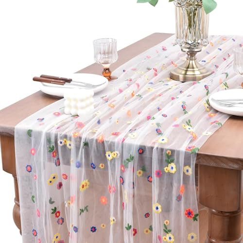 Chemin de Table Fleurs, Chemin de Table de Printemps Été, 100 X 150 cm, Nappe Fleurs Printemps pour Cuisine Intérieur, Vacances, Anniversaires