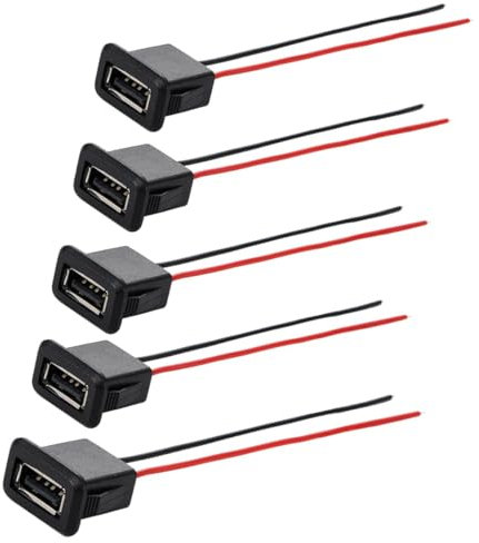 Riybyds 5 Pezzi Prese USB 3A a 2 Pin, Connettori Femmina USB con Fibbia a Scatto,per CCTV, Audio Auto, Elettrodomestici, Tensione Max 20V - Design Durevole e Resistente