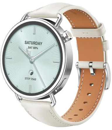 GIOPUEY Correas Compatible con Xiaomi Watch S4 41mm, piel genuina La Correa [Resistente al Desgaste] [Transpirable] Pulsera - White